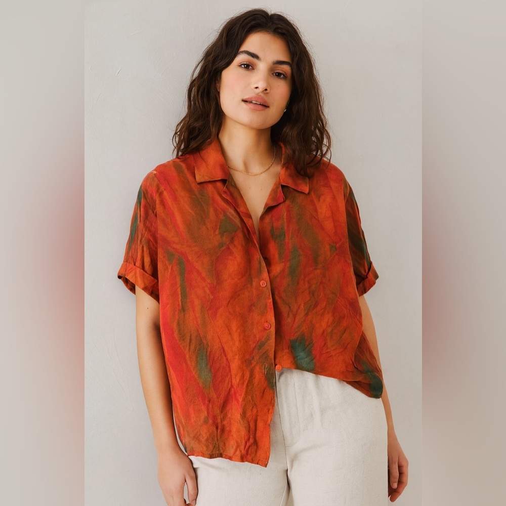 Gigi’s Vintage Autumn Orange Retro Abstract Shirt Blouse Women Size 16